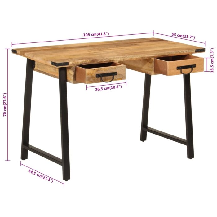 Bureau avec tiroirs 105x55x70 cm bois de manguier massif et fer – Image 8