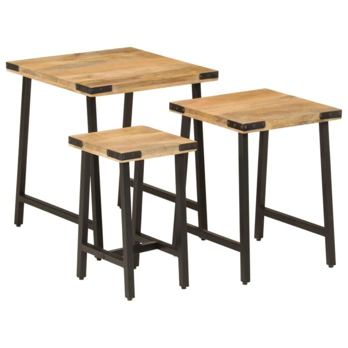Tables basses gigognes 3 pcs bois massif de manguier et fer – Image 1
