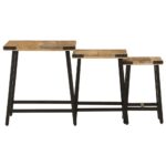 Tables basses gigognes 3 pcs bois massif de manguier et fer – Image 2