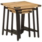 Tables basses gigognes 3 pcs bois massif de manguier et fer – Image 3