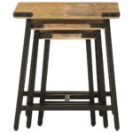 Tables basses gigognes 3 pcs bois massif de manguier et fer – Image 4