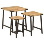 Tables basses gigognes 3 pcs bois massif de manguier et fer – Image 8
