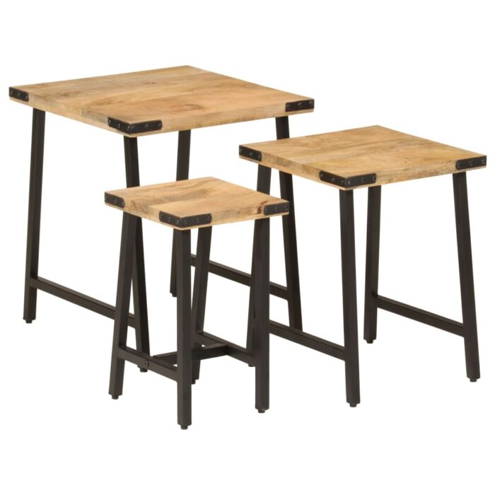 Tables basses gigognes 3 pcs bois massif de manguier et fer – Image 8