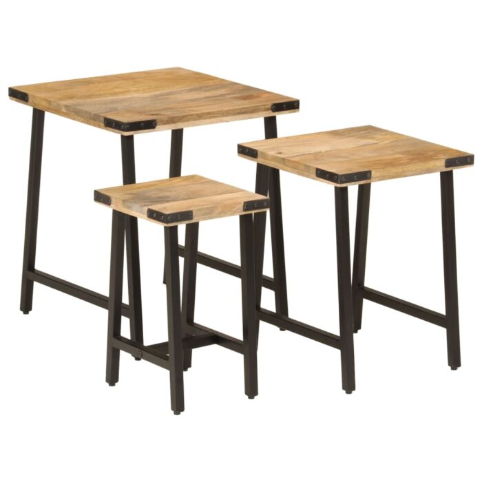 Tables basses gigognes 3 pcs bois massif de manguier et fer – Image 9
