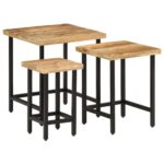 Tables basses gigognes 3pcs bois de manguier massif brut et fer – Image 10