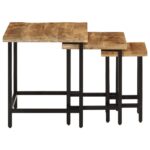 Tables basses gigognes 3pcs bois de manguier massif brut et fer – Image 2