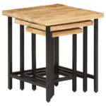 Tables basses gigognes 3pcs bois de manguier massif brut et fer – Image 3