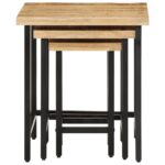 Tables basses gigognes 3pcs bois de manguier massif brut et fer – Image 4