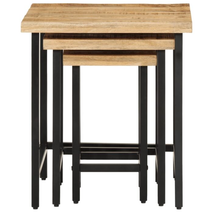Tables basses gigognes 3pcs bois de manguier massif brut et fer – Image 4
