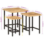 Tables basses gigognes 3pcs bois de manguier massif brut et fer – Image 8