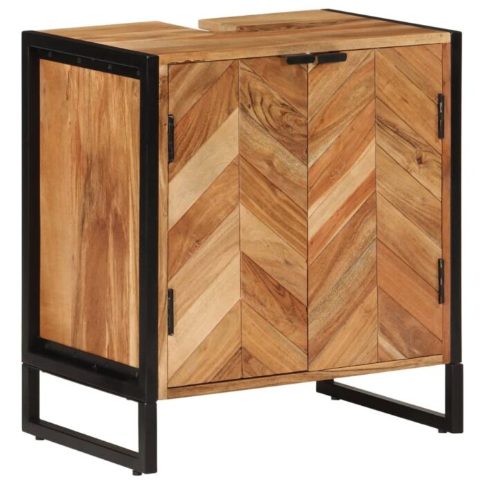 Armoire de salle de bain bois massif d'acacia et fer – Image 1