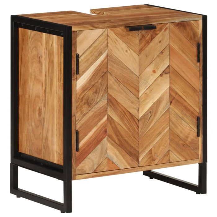Armoire de salle de bain bois massif d'acacia et fer – Image 10