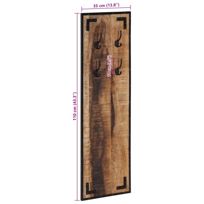 Porte-manteau 35x8x110 cm bois de manguier massif brut – Image 6
