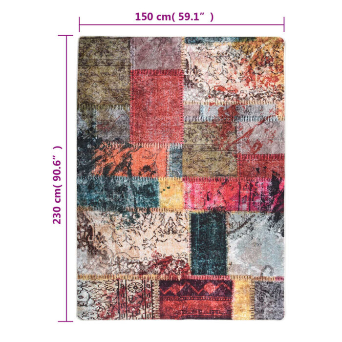 Tapis lavable patchwork multicolore 150x230 cm antidérapant – Image 4