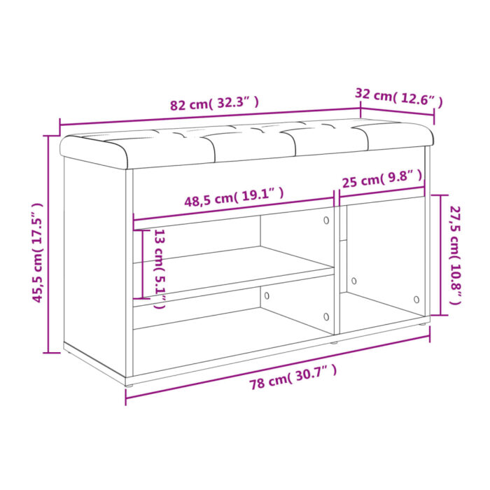 Banc à chaussures blanc 82x32x45,5 cm bois d'ingénierie – Image 9