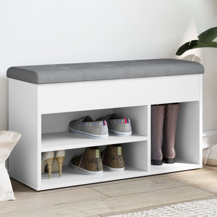 Banc à chaussures blanc 82x32x45,5 cm bois d'ingénierie – Image 1