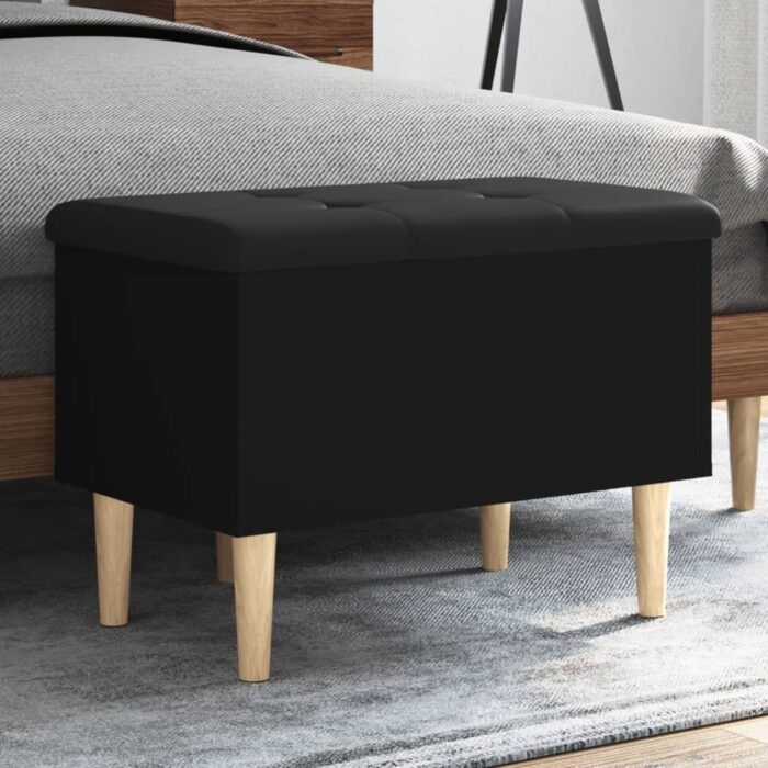 Banc de rangement noir 62x42x46 cm bois d'ingénierie – Image 1