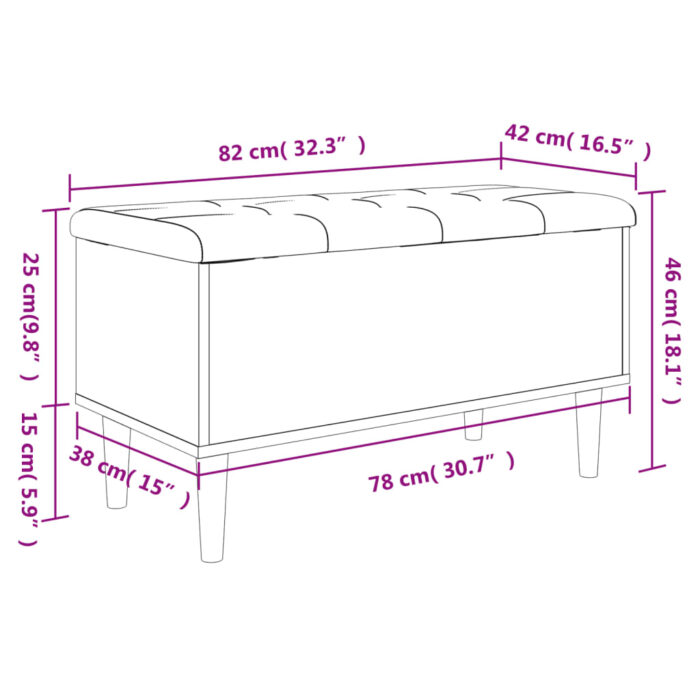 Banc de rangement noir 82x42x46 cm bois d'ingénierie – Image 8