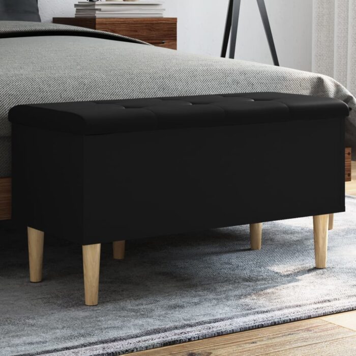 Banc de rangement noir 82x42x46 cm bois d'ingénierie – Image 1