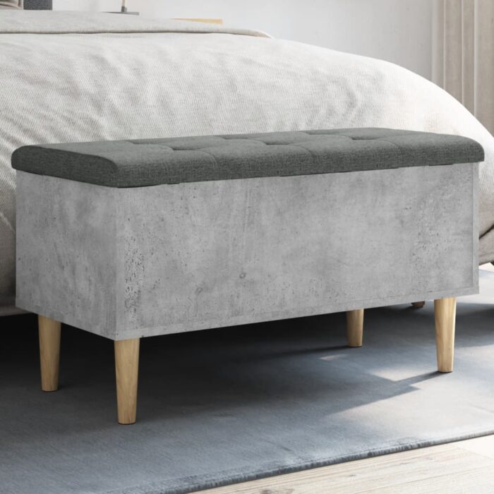 Banc de rangement gris béton 82x42x46 cm bois d'ingénierie – Image 1