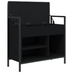 Banc à chaussures noir 65,5x32x57,5 cm bois d'ingénierie – Image 3