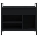 Banc à chaussures noir 65,5x32x57,5 cm bois d'ingénierie – Image 4