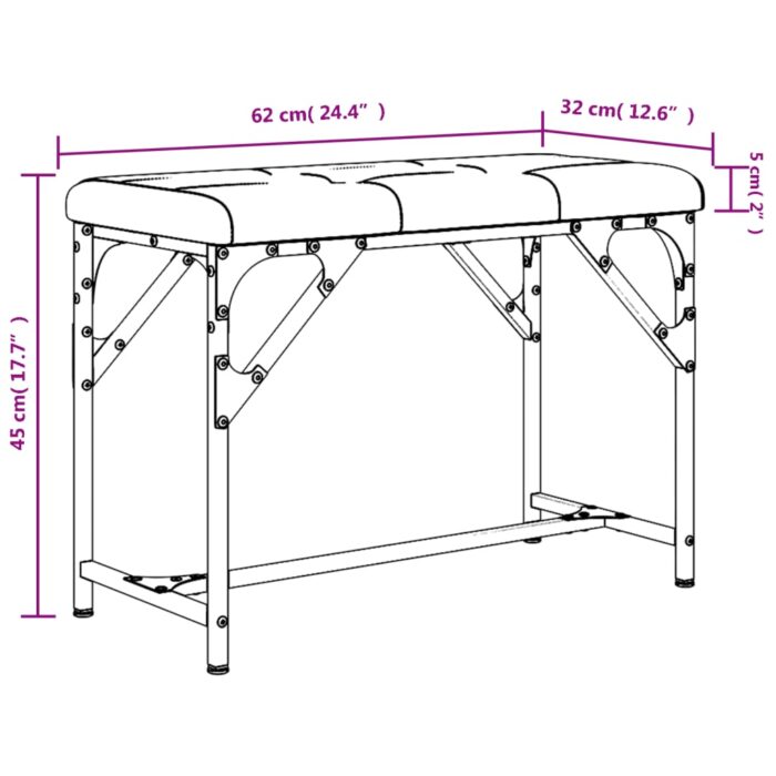 Banc à manger gris clair 62x32x45 cm acier et tissu – Image 6
