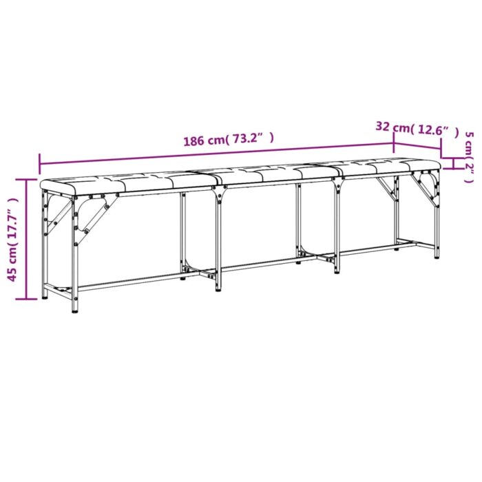 Banc à manger gris clair 186x32x45 cm acier et tissu – Image 6