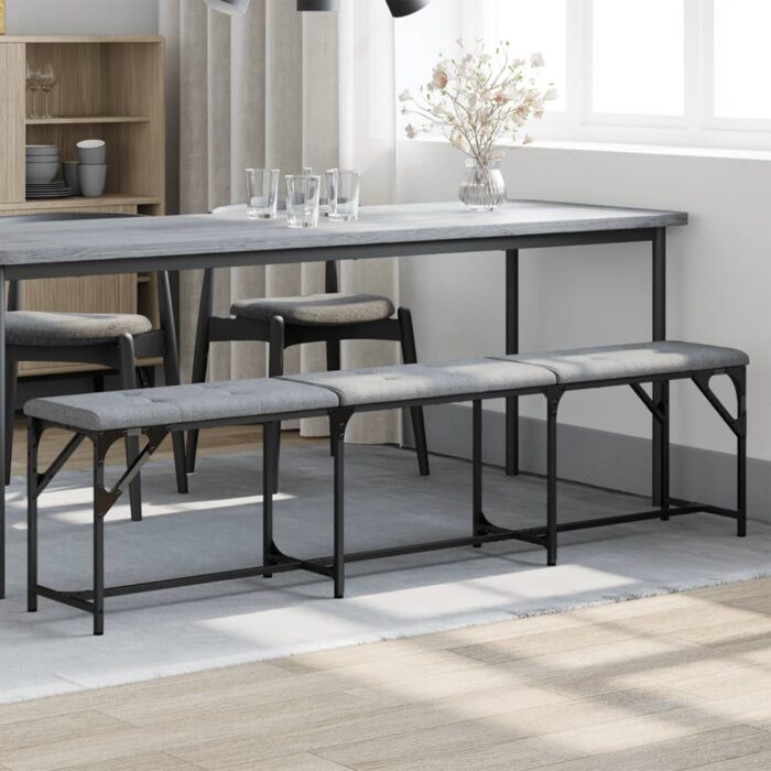 Banc à manger gris clair 186x32x45 cm acier et tissu – Image 1