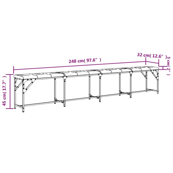 Banc à manger gris clair 248x32x45 cm acier et tissu – Image 6