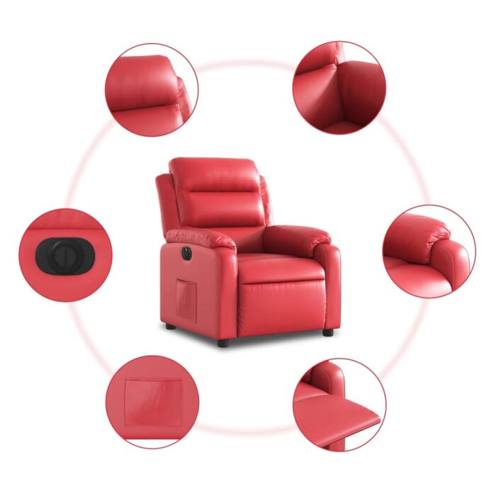 Fauteuil inclinable électrique Rouge Similicuir – Image 5