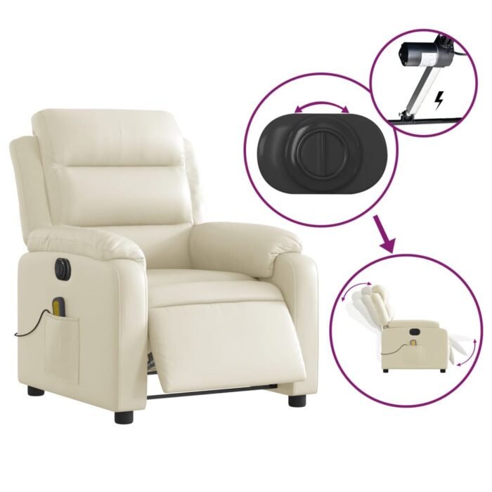 Fauteuil de massage inclinable électrique crème similicuir – Image 3
