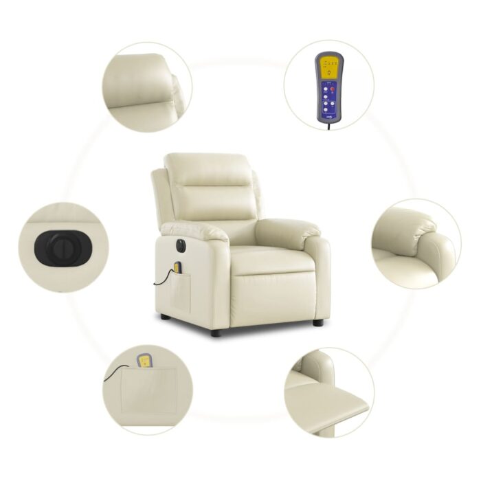 Fauteuil de massage inclinable électrique crème similicuir – Image 5