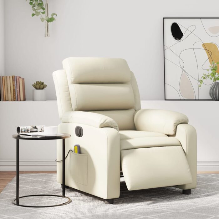Fauteuil de massage inclinable électrique crème similicuir – Image 1
