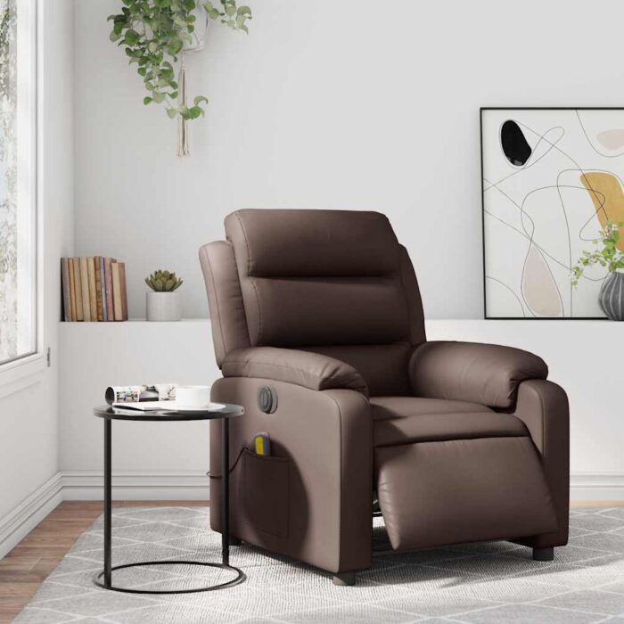 Fauteuil de massage inclinable électrique marron similicuir – Image 12
