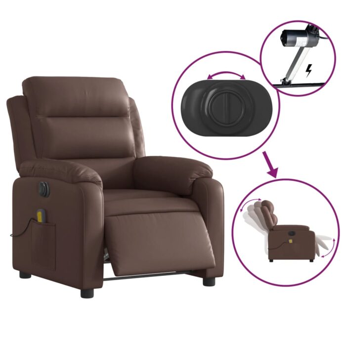 Fauteuil de massage inclinable électrique marron similicuir – Image 3