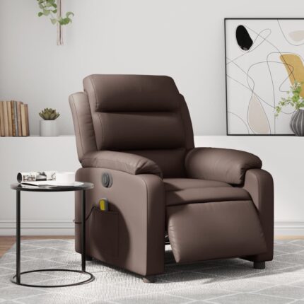 Fauteuil de massage inclinable électrique marron similicuir
