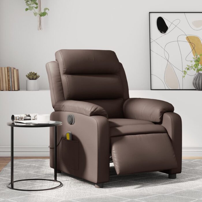 Fauteuil de massage inclinable électrique marron similicuir – Image 1
