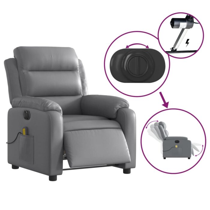 Fauteuil de massage inclinable électrique gris similicuir – Image 3