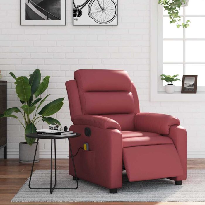 Fauteuil de massage inclinable électrique rouge bordeaux – Image 12