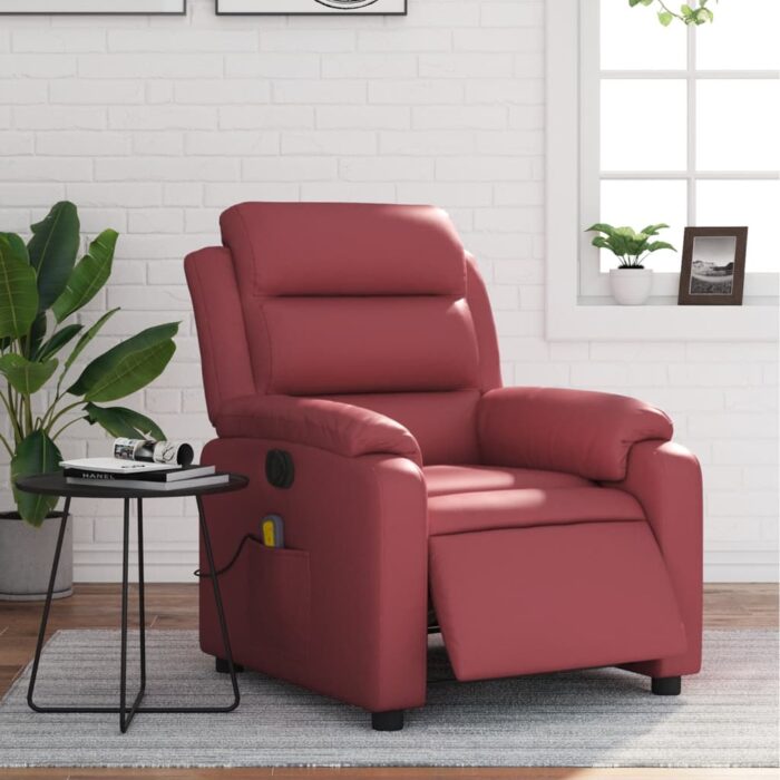 Fauteuil de massage inclinable électrique rouge bordeaux – Image 1