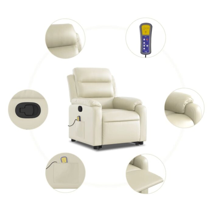 Fauteuil inclinable de massage Crème Similicuir – Image 5