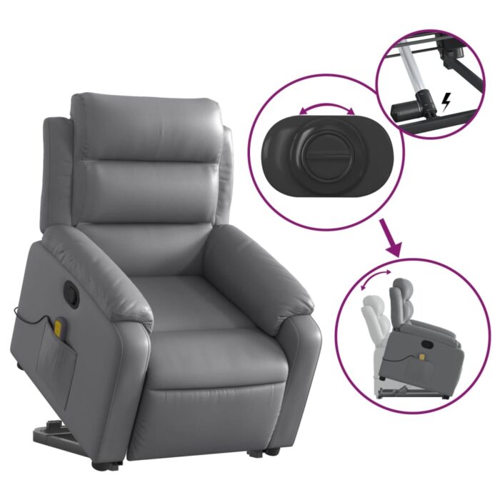 Fauteuil inclinable de massage Gris Similicuir – Image 3
