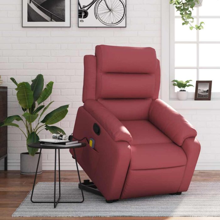Fauteuil inclinable de massage Rouge bordeaux Similicuir – Image 12