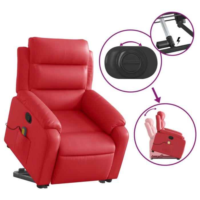 Fauteuil inclinable de massage Rouge Similicuir – Image 3