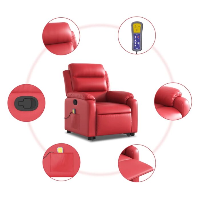 Fauteuil inclinable de massage Rouge Similicuir – Image 5