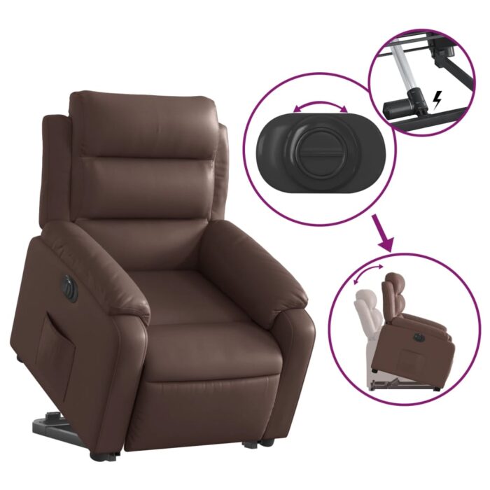 Fauteuil inclinable électrique marron similicuir – Image 8