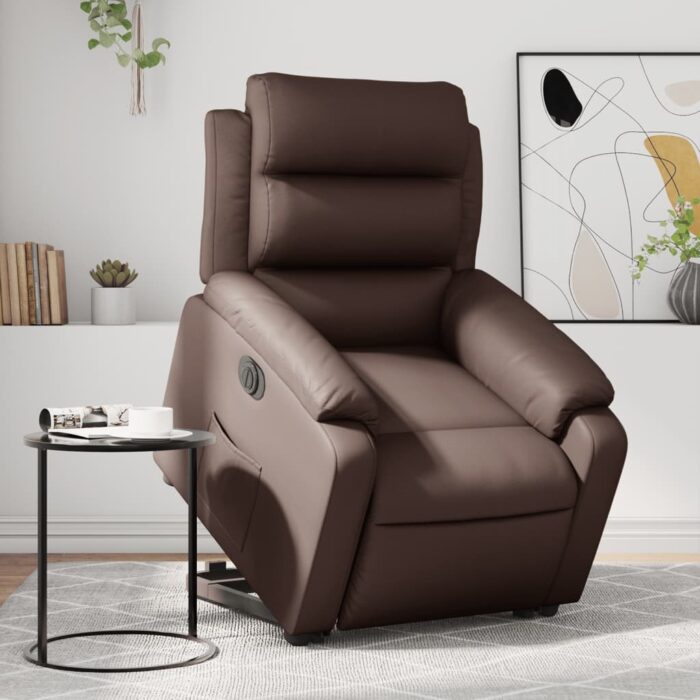 Fauteuil inclinable électrique marron similicuir – Image 1