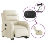 Fauteuil inclinable de massage électrique crème similicuir – Image 3
