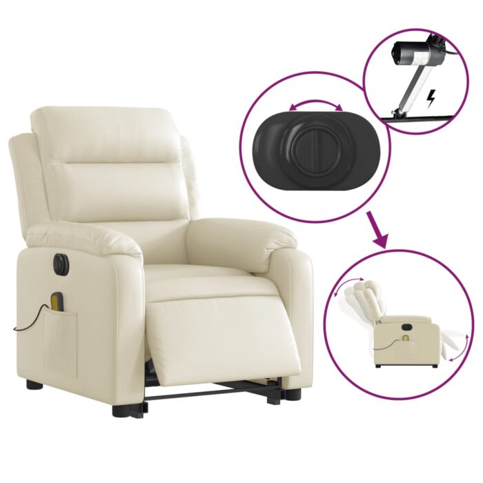 Fauteuil inclinable de massage électrique crème similicuir – Image 3